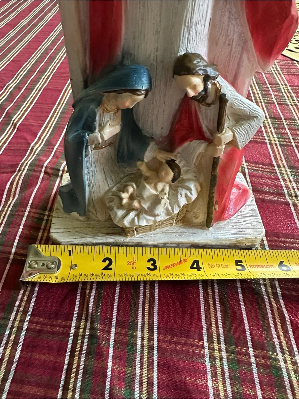 Hand-Painted Nativity Figurine with Angel in Red and Blue